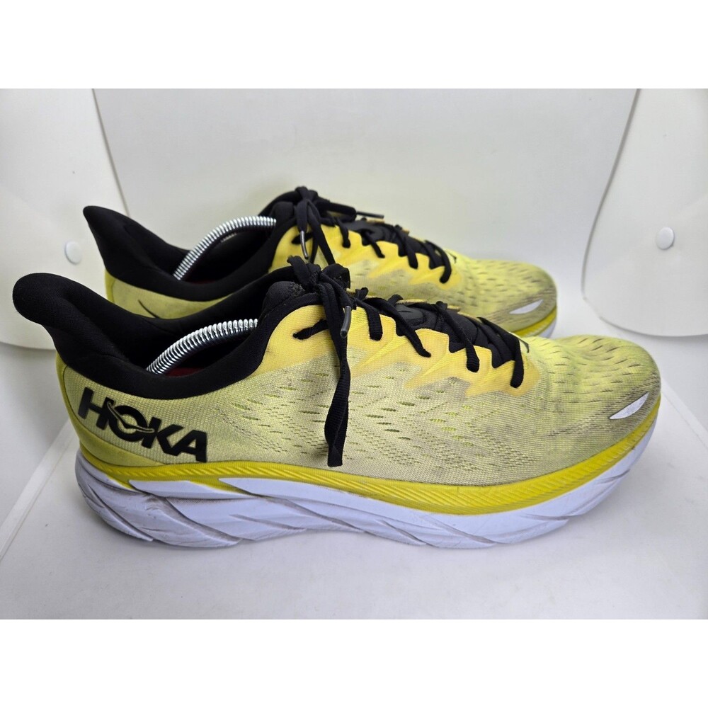 Hoka One One Clifton 8 Shoes Men's 12 D Yellow Running Athletic Support Sneakers